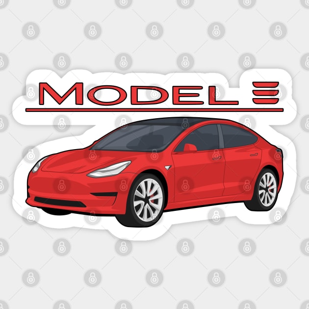 The Model 3 Car electric vehicle red Sticker by creative.z